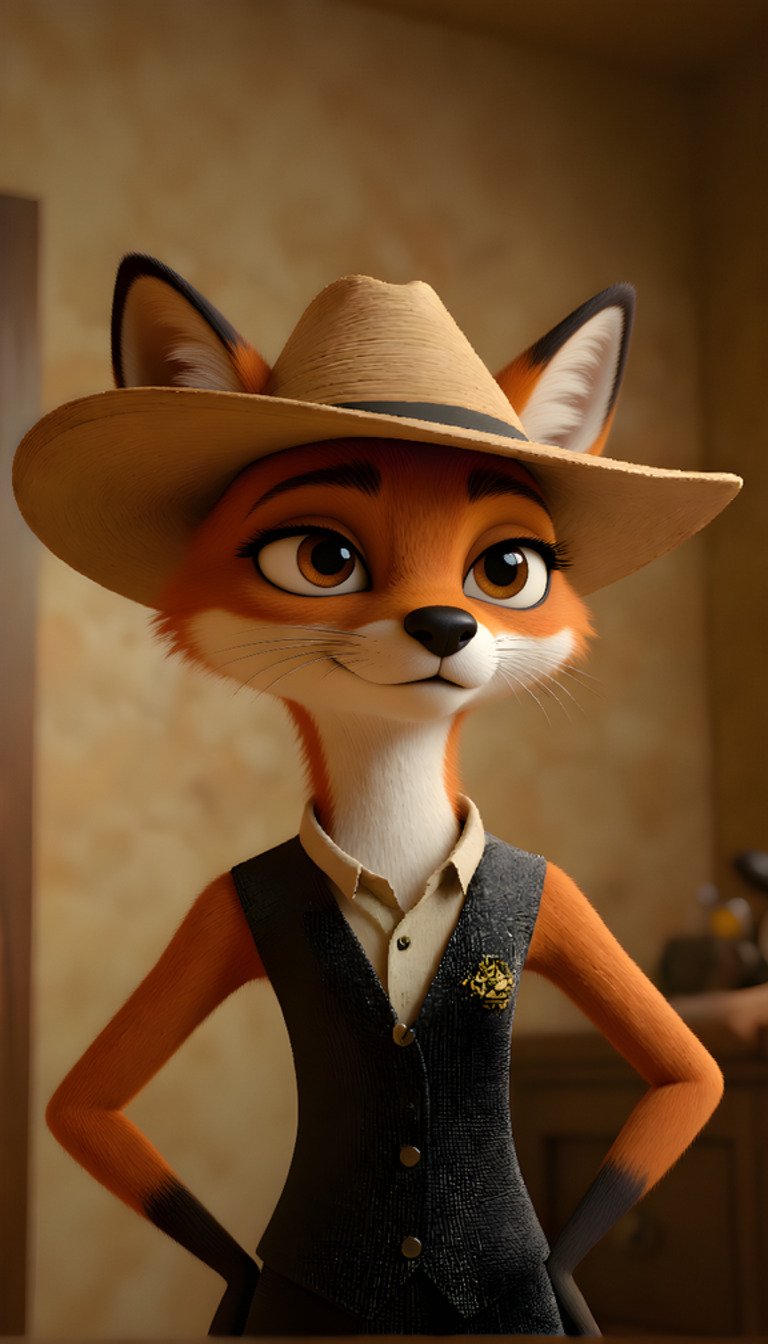 Cartoon fox in a cowboy hat