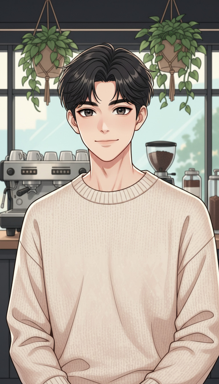 Young man in a cozy coffee shop