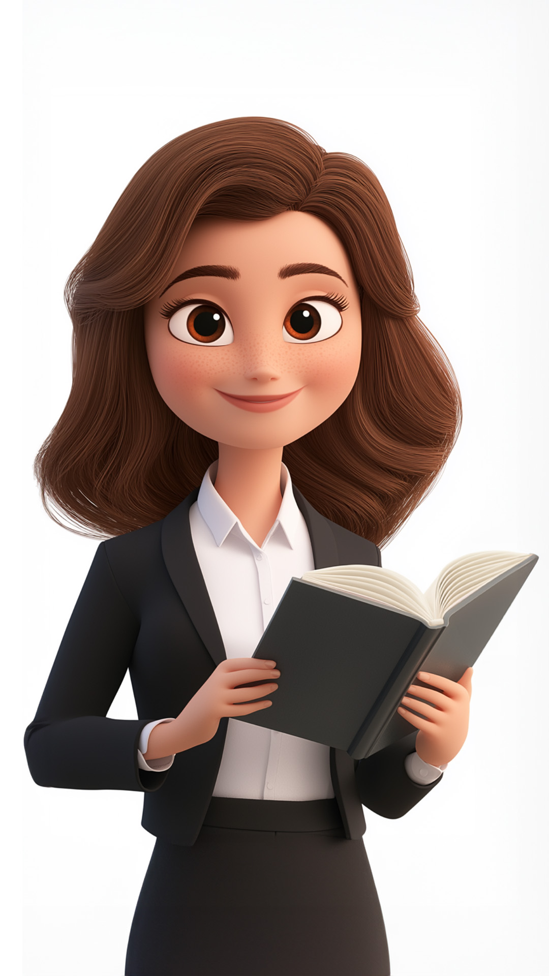 Young woman in business suit holding a book