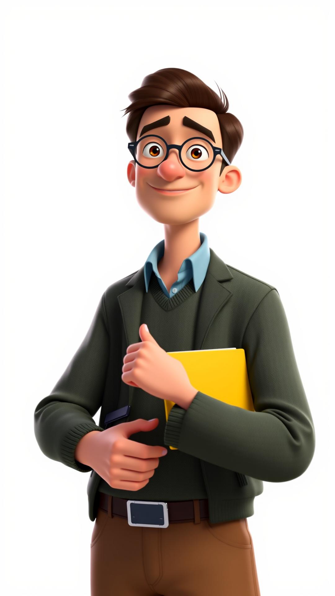 Young male character with glasses holding a folder