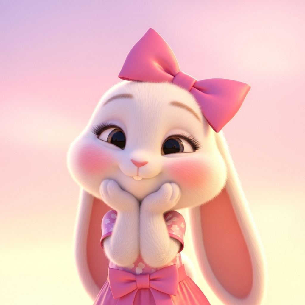 Cute cartoon rabbit with a pink bow