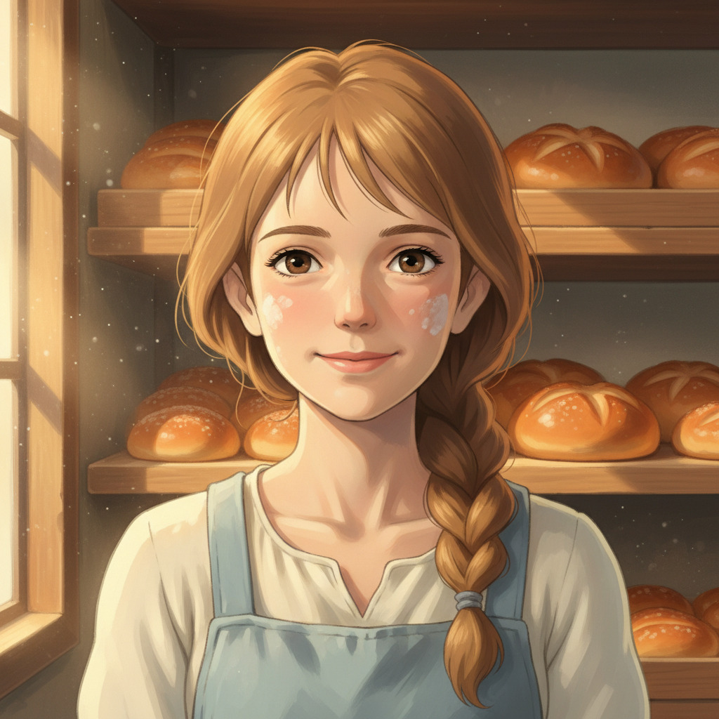 Young woman with braid in a bakery