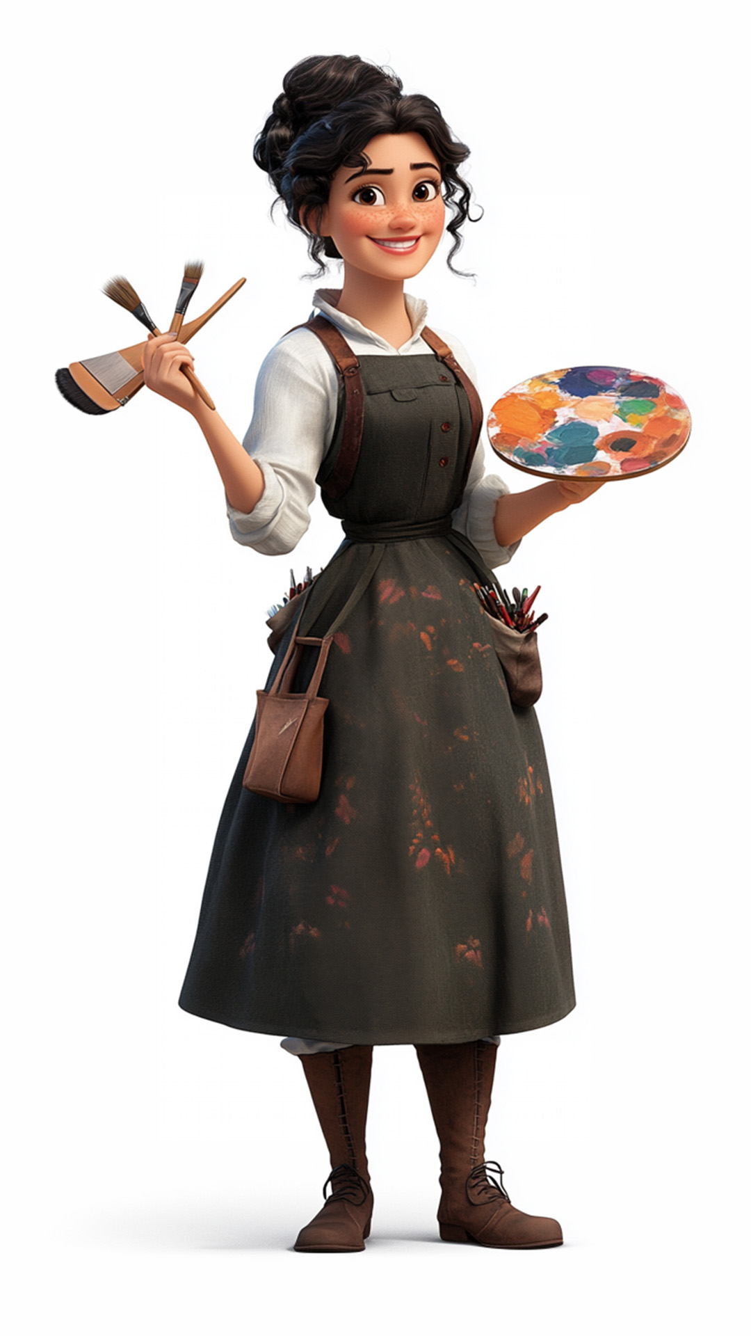 Young Latina woman in artist outfit