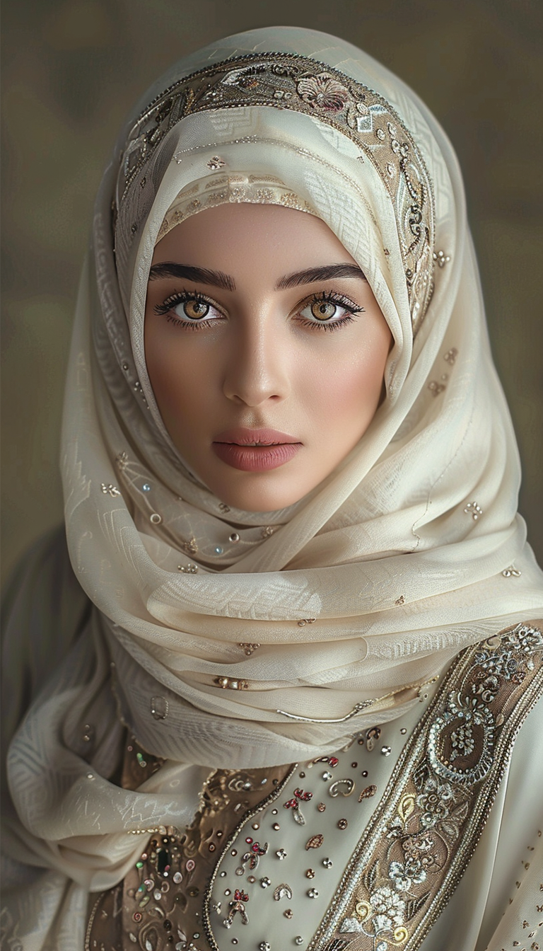 Young woman in a beautifully embellished hijab