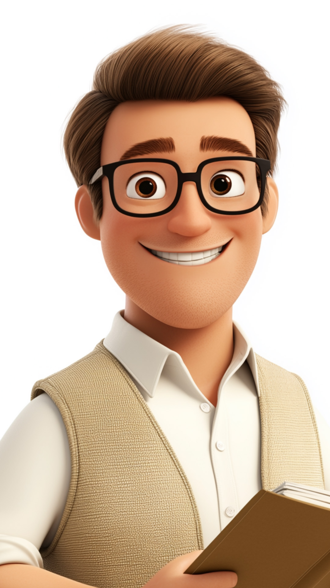 Young male character with glasses and a friendly smile