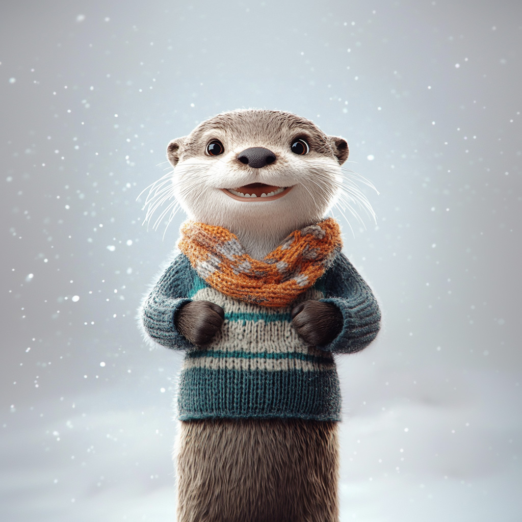 Cute cartoon otter wearing a sweater