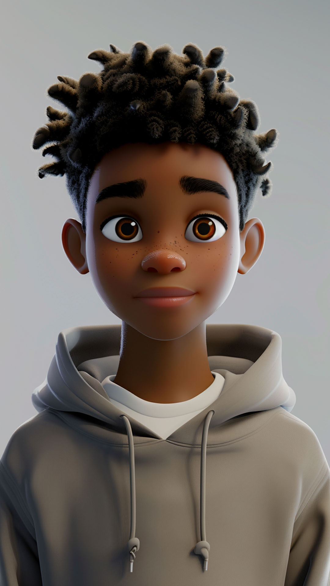 Young Black boy with curly hair in a hoodie