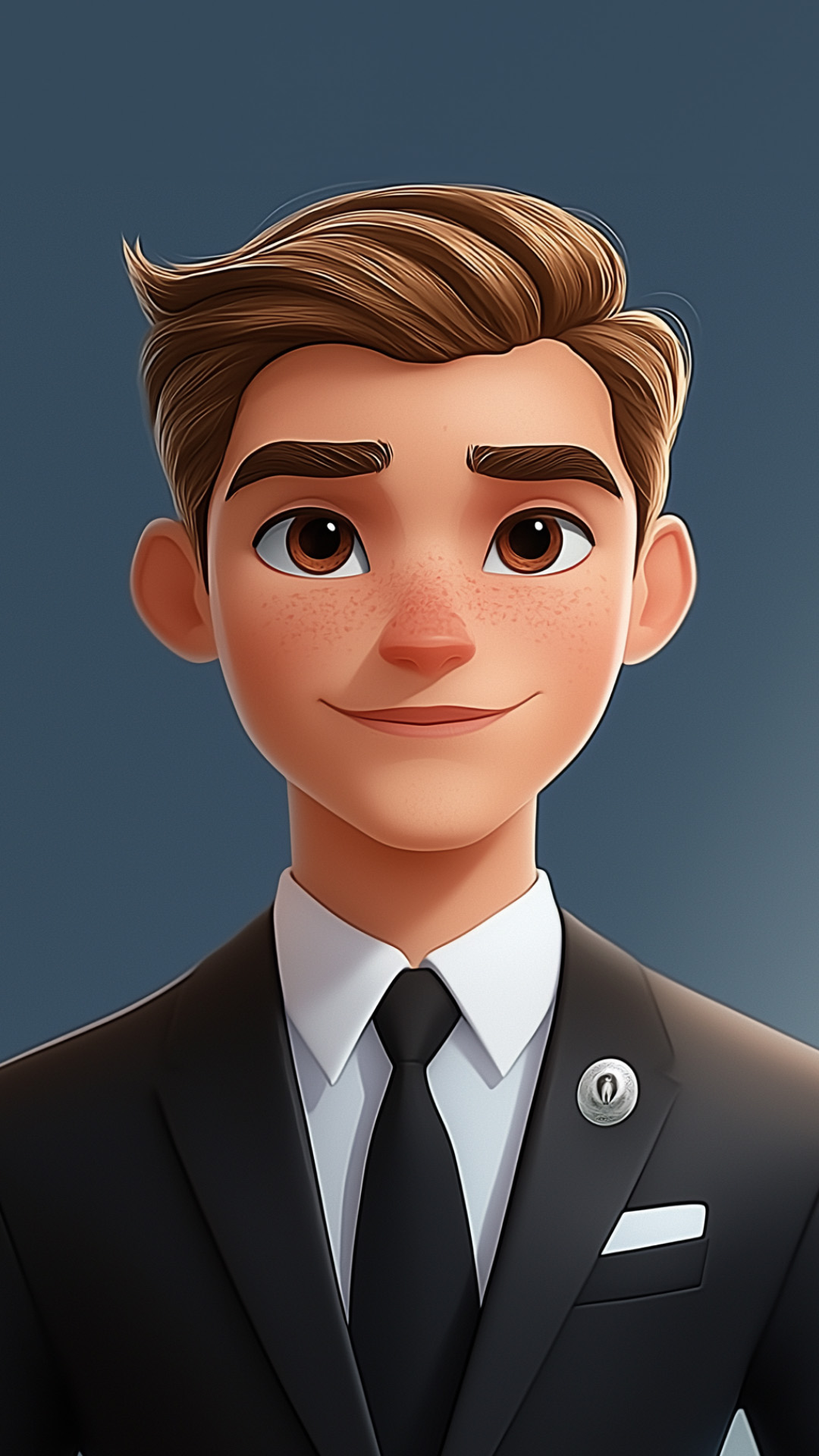 Young male cartoon character in a suit