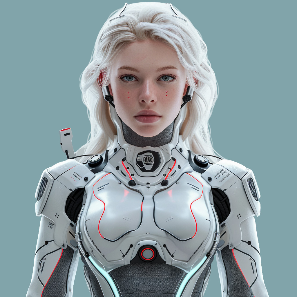 Woman in futuristic robotic armor