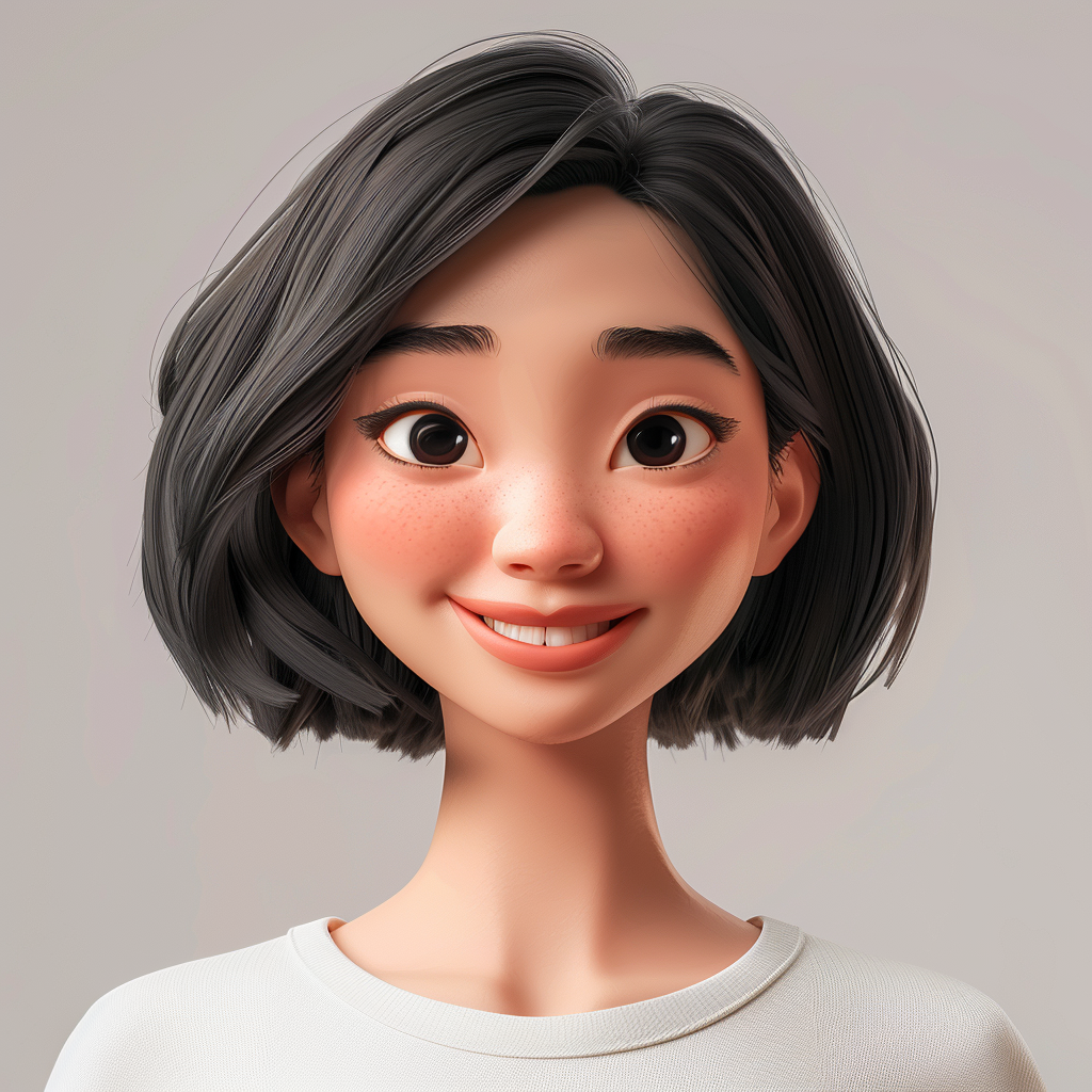 Young Asian woman with short hair and freckles