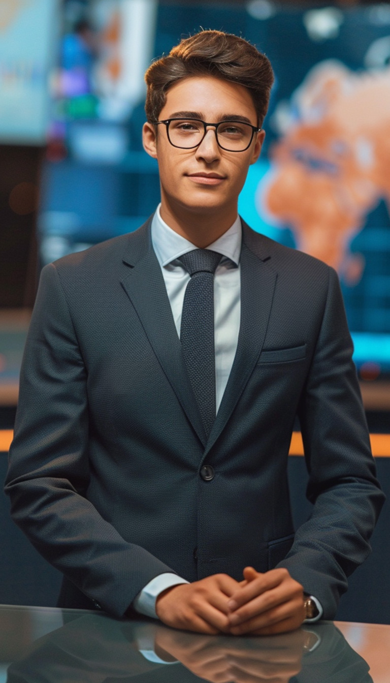 Young man in business suit with glasses