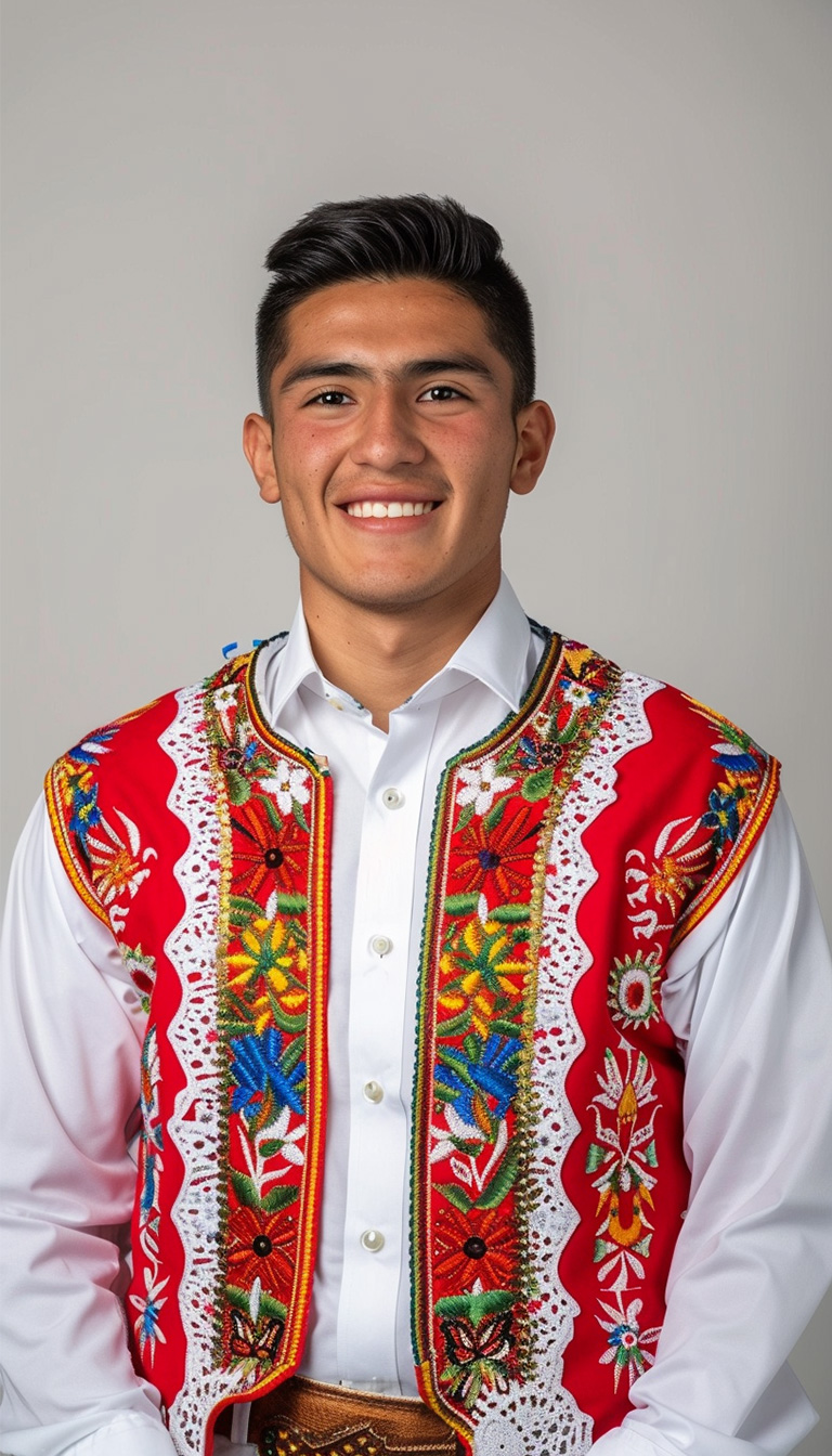 Young male in traditional colorful garment