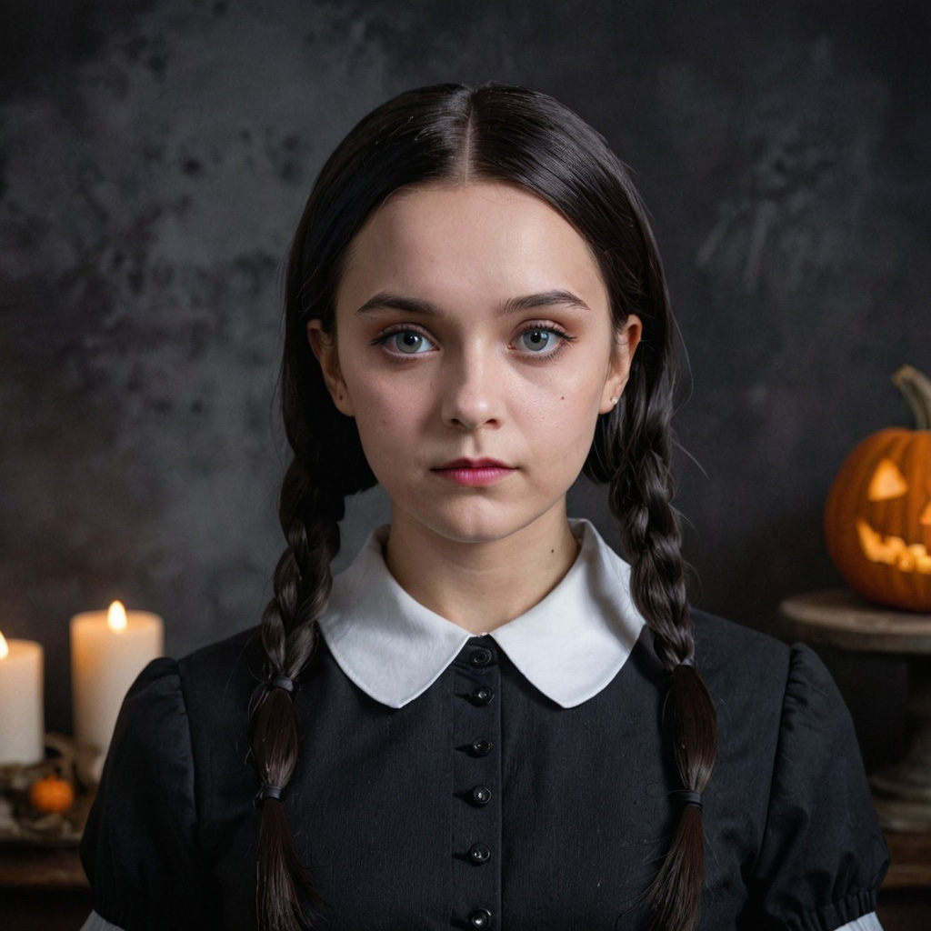 Young girl with braids in a black dress