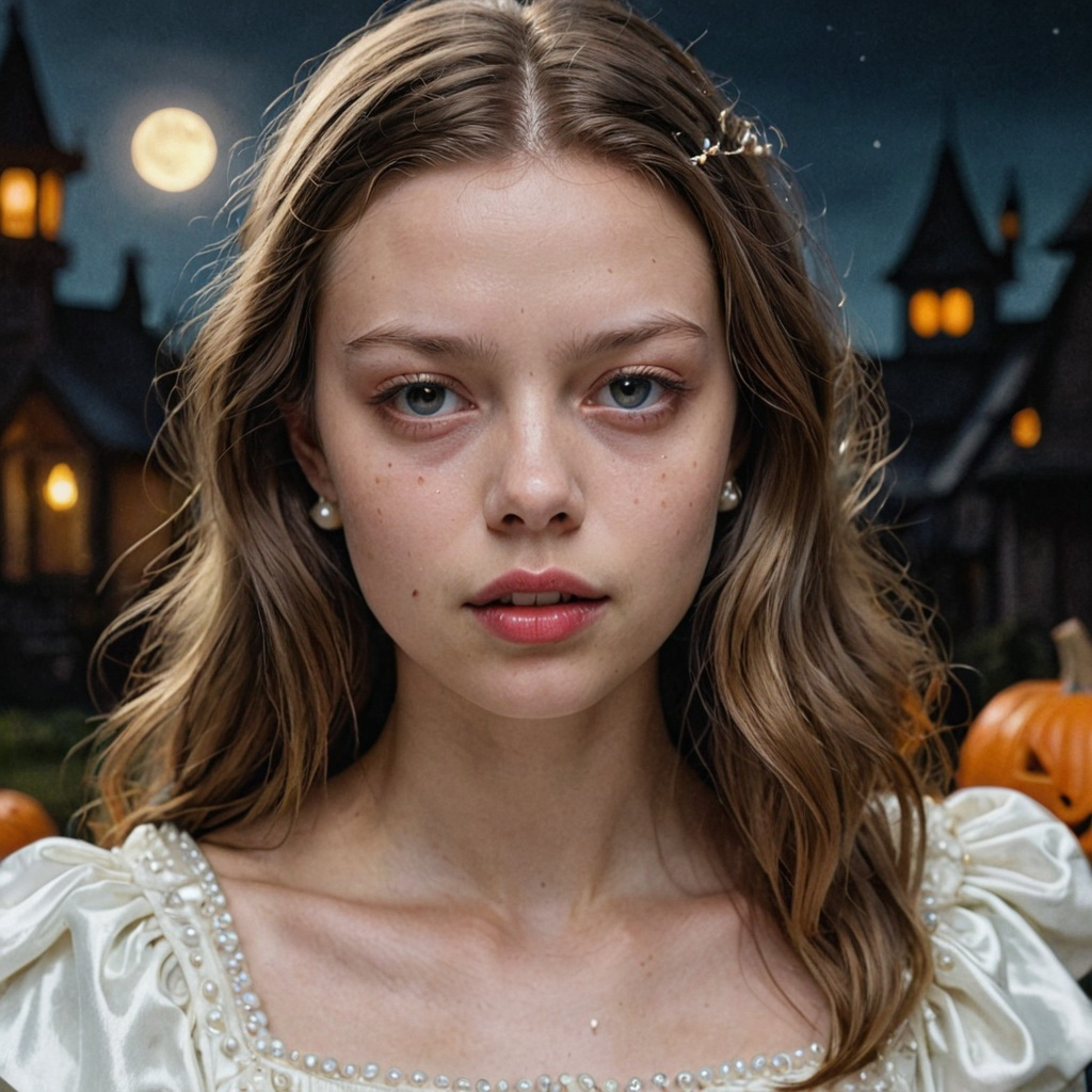 Young woman in light-colored dress with wavy hair