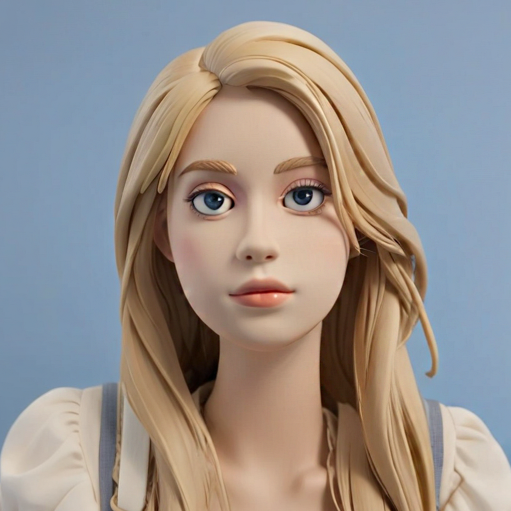 Realistic female character with long blonde hair