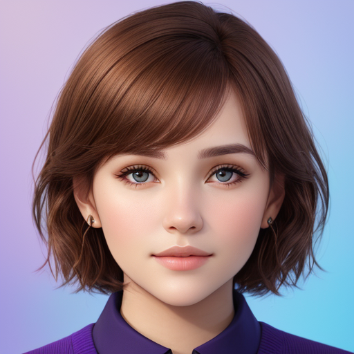 Young woman with short brown hair and blue eyes