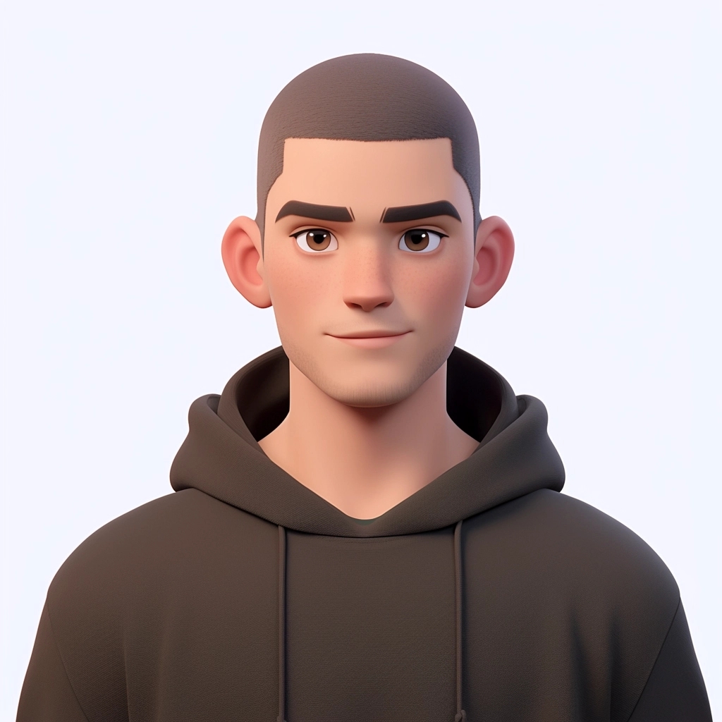 Young male character with short hair in a hoodie