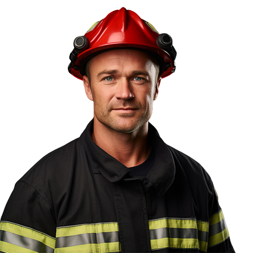 Male firefighter in uniform with helmet