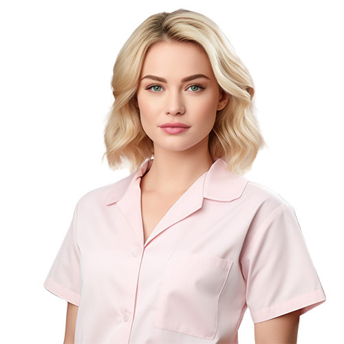 Young woman in a pink uniform