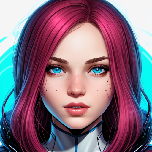 Young woman with pink hair and blue eyes