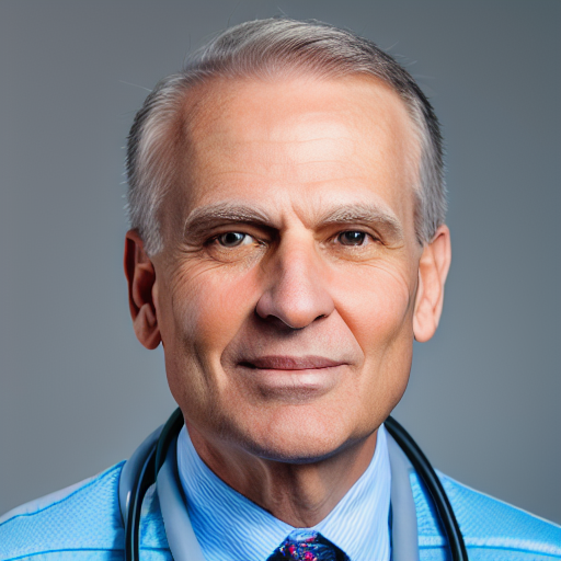 Middle-aged Caucasian man in a doctor's coat