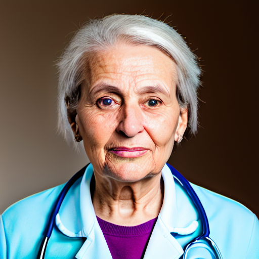 Elderly woman in a medical coat with a stethoscope