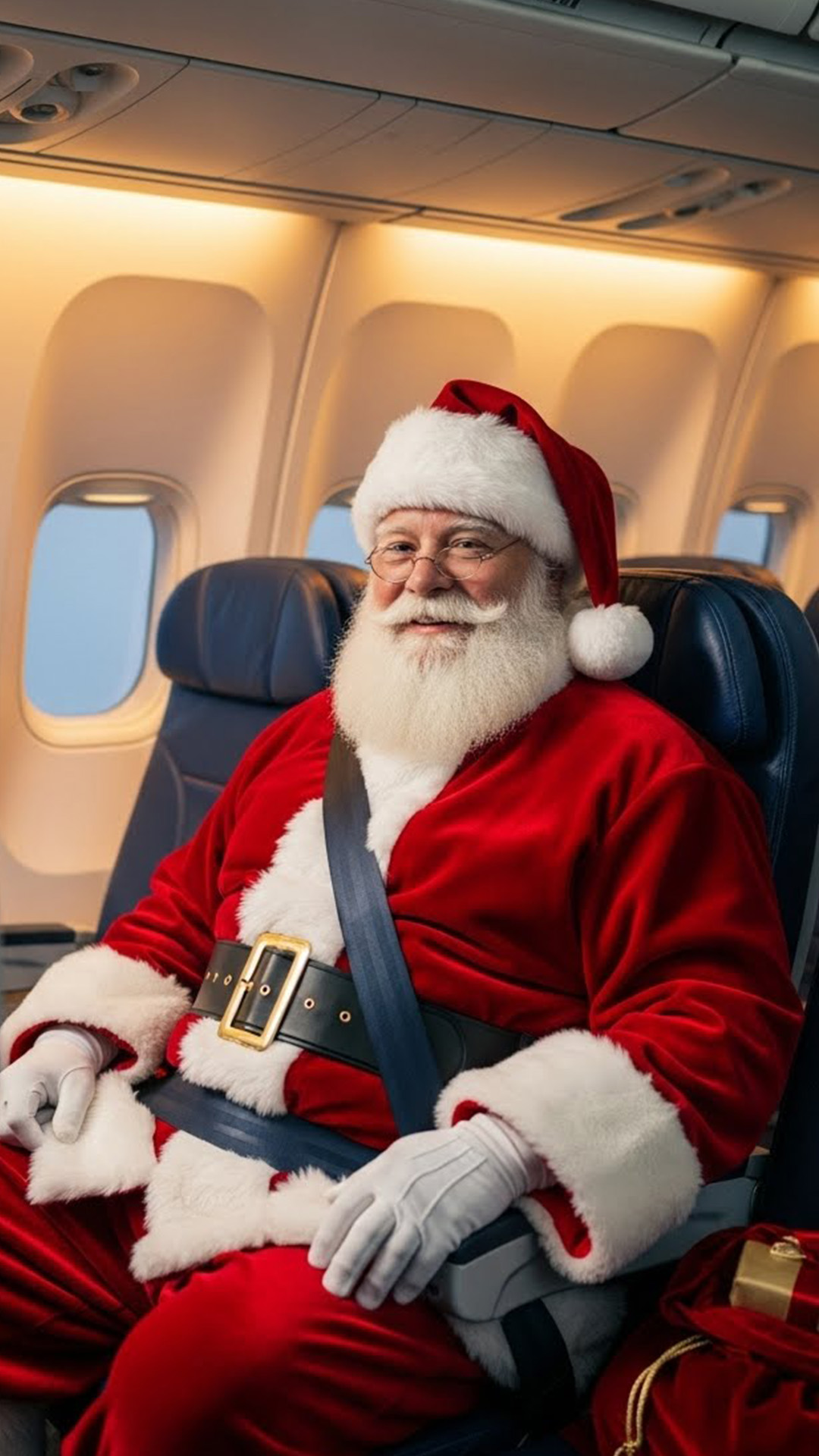 Santa Claus in airplane seat