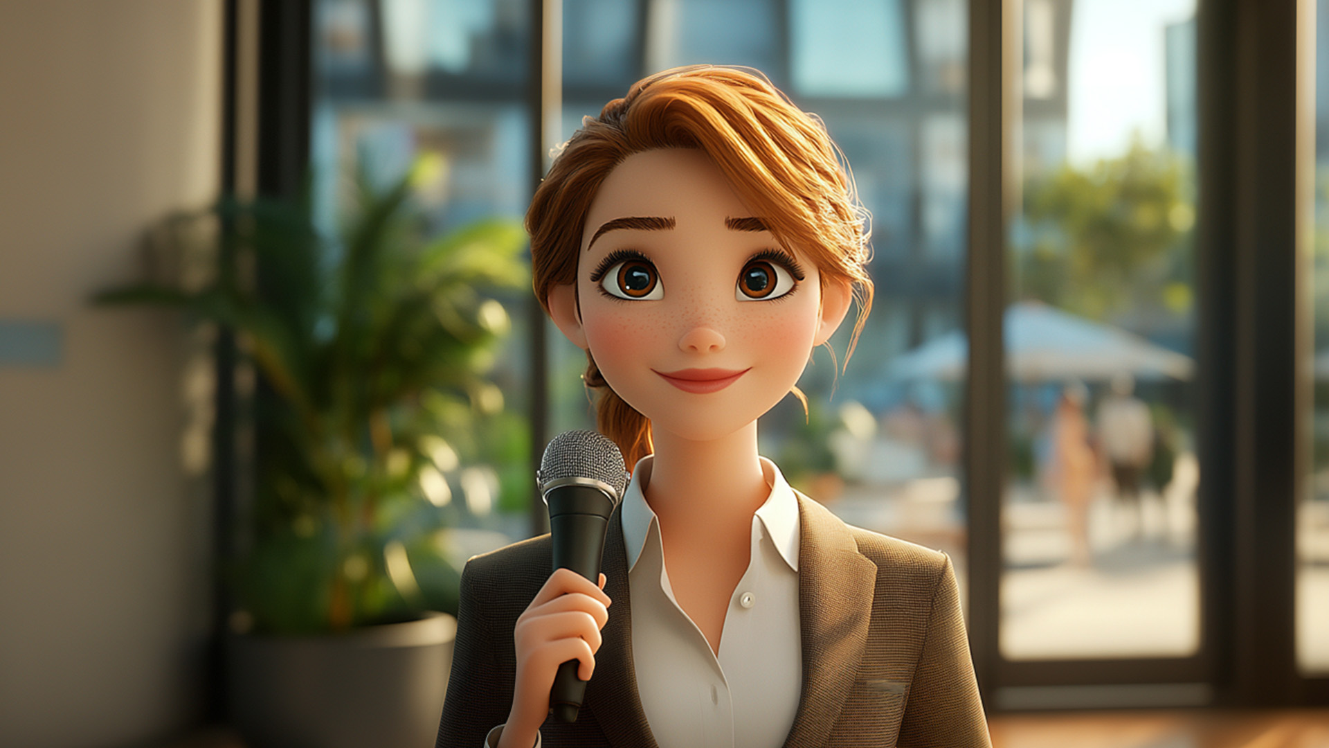 Young woman holding a microphone