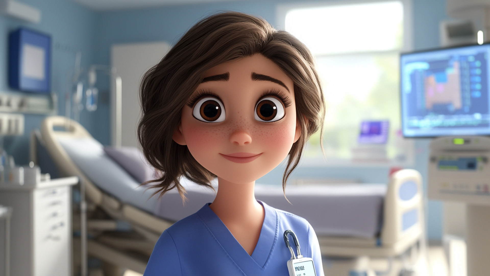 Young woman in hospital scrubs