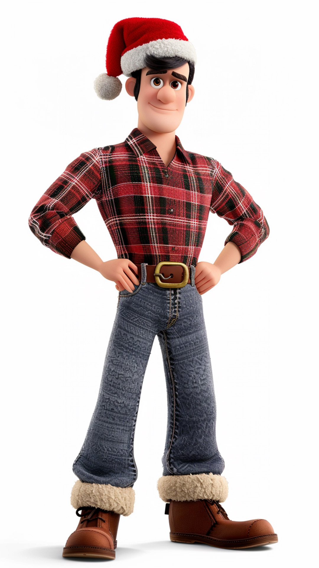 Cartoon man in a Santa hat and checkered shirt