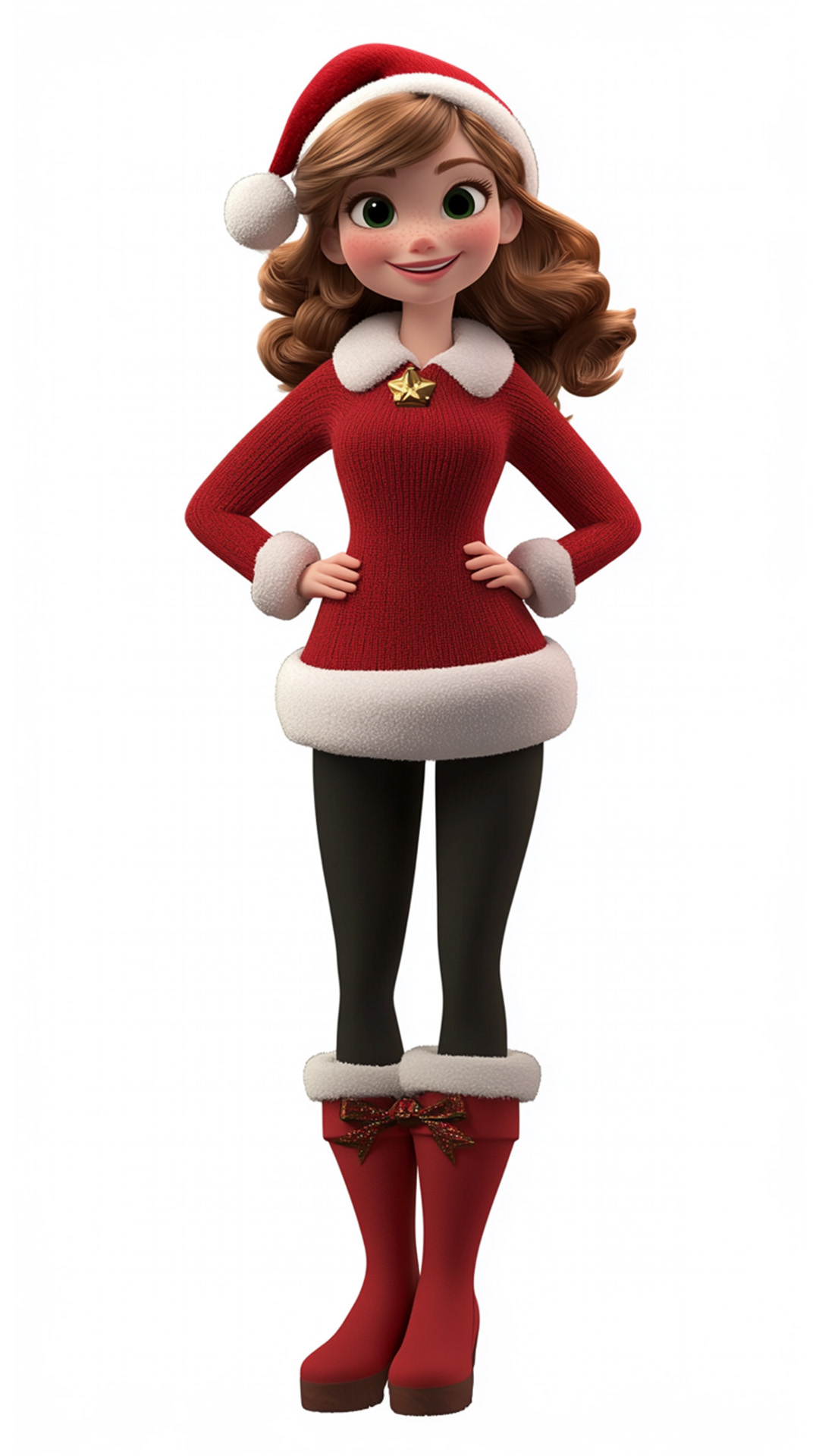 Young woman in a red Christmas outfit