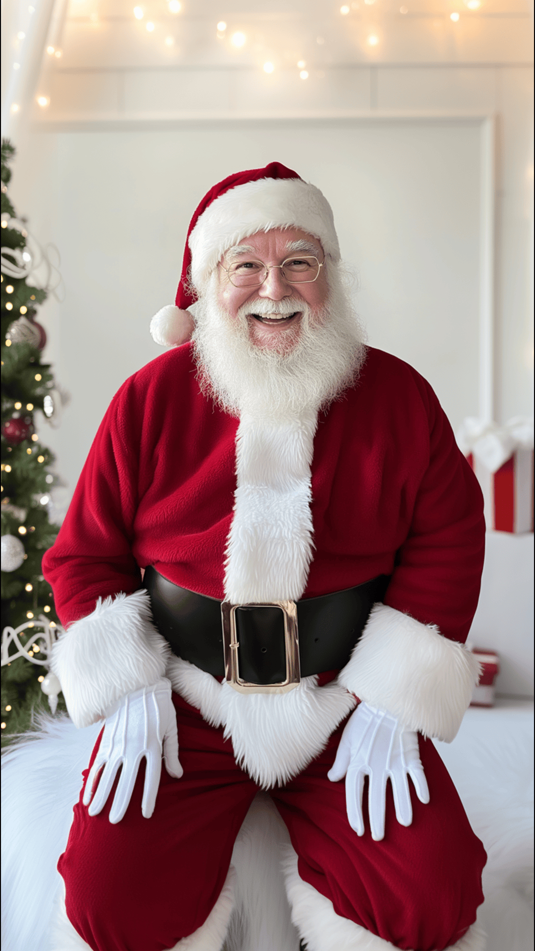 Smiling elderly man in Santa Claus costume