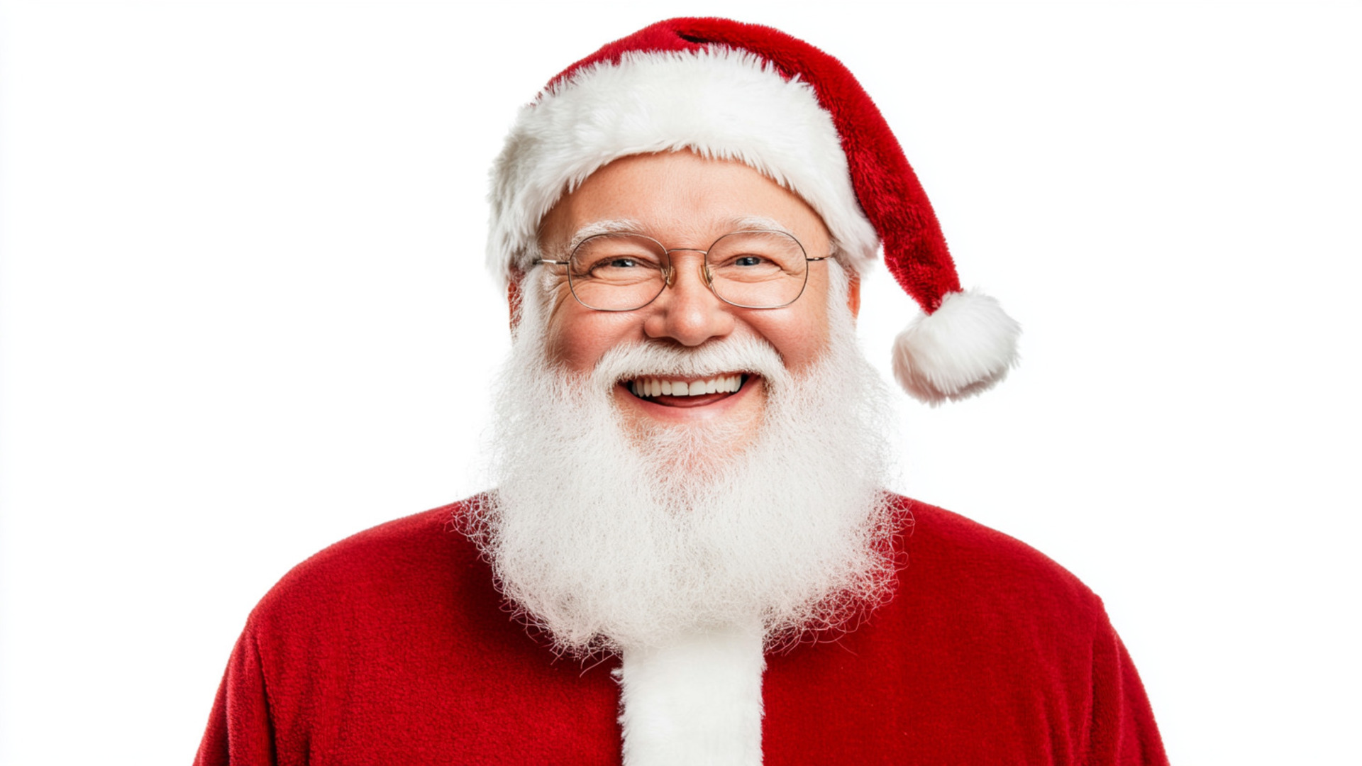 Smiling man with a white beard and Santa hat