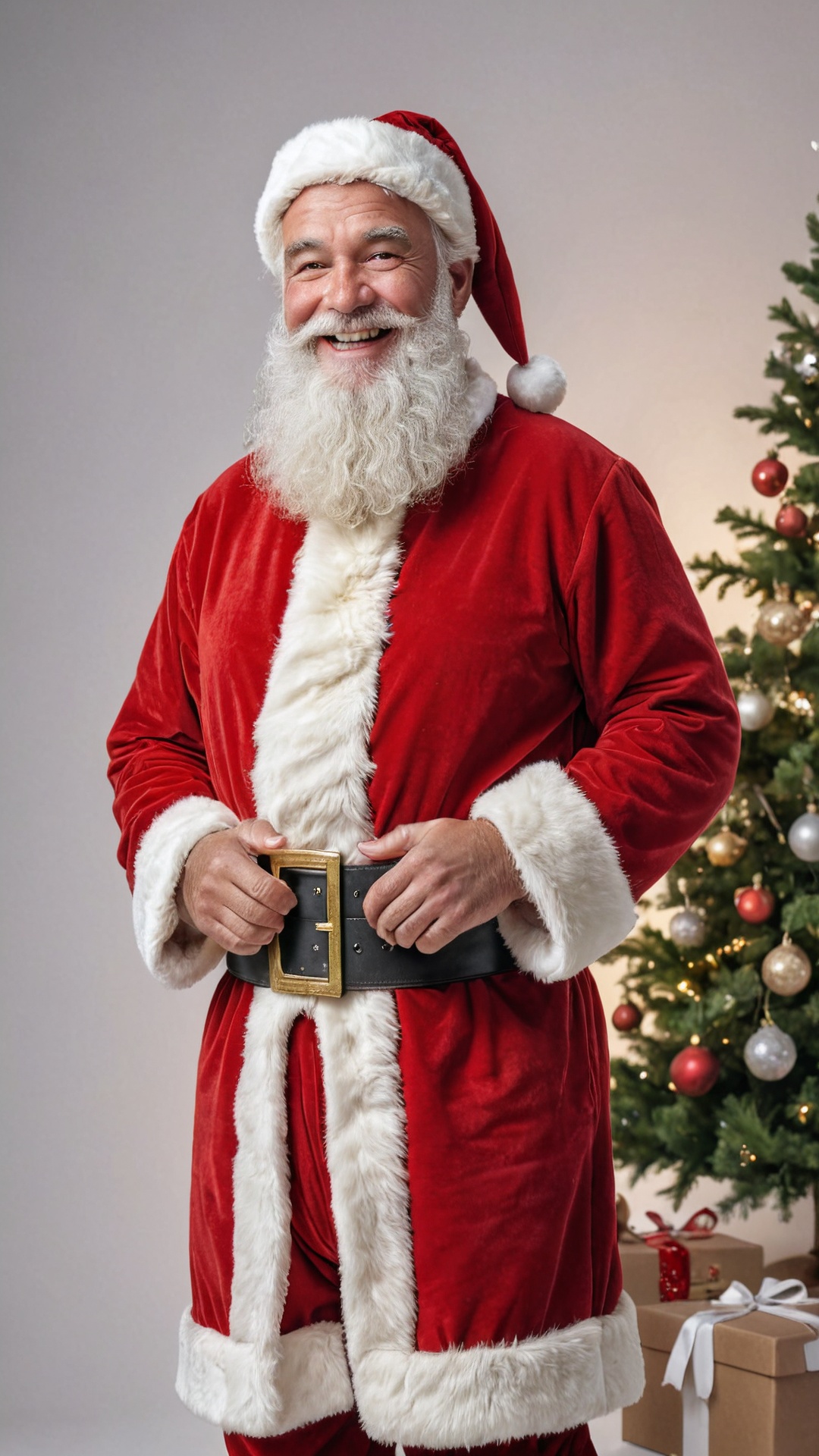 Smiling elderly man dressed as Santa Claus