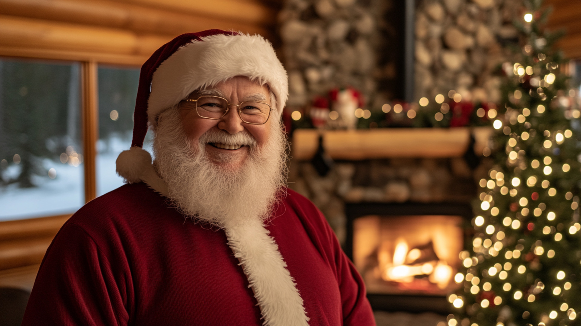 Smiling elderly man with white beard in Christmas attire