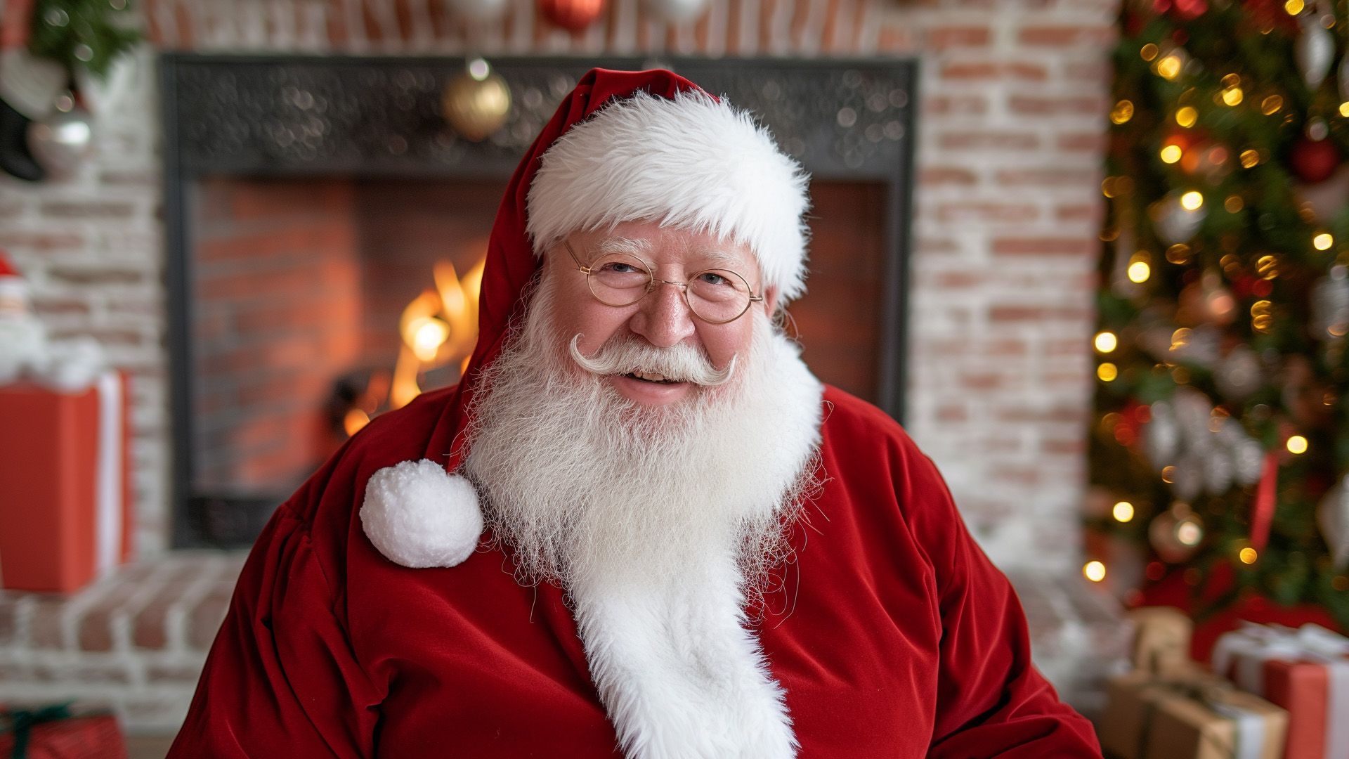 Smiling elderly man in Santa Claus costume