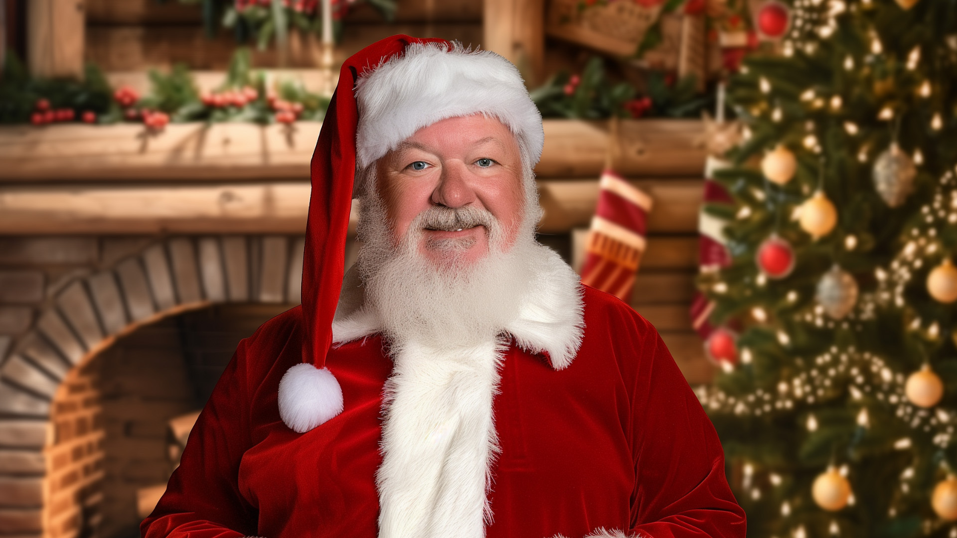 Smiling older man dressed as Santa Claus