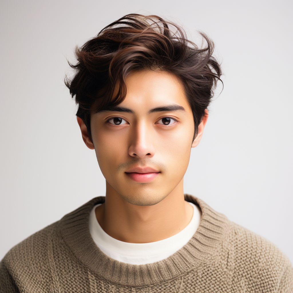 Young Asian man with short hair in a sweater