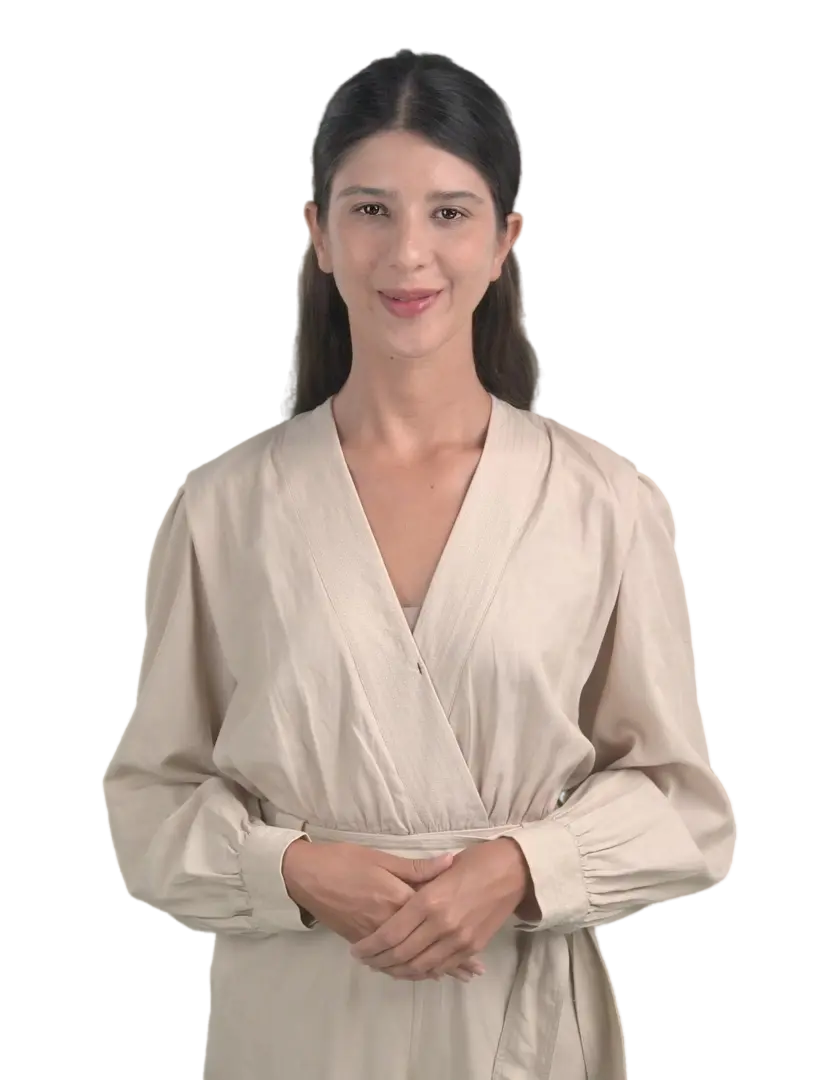 Young woman in a light-colored robe