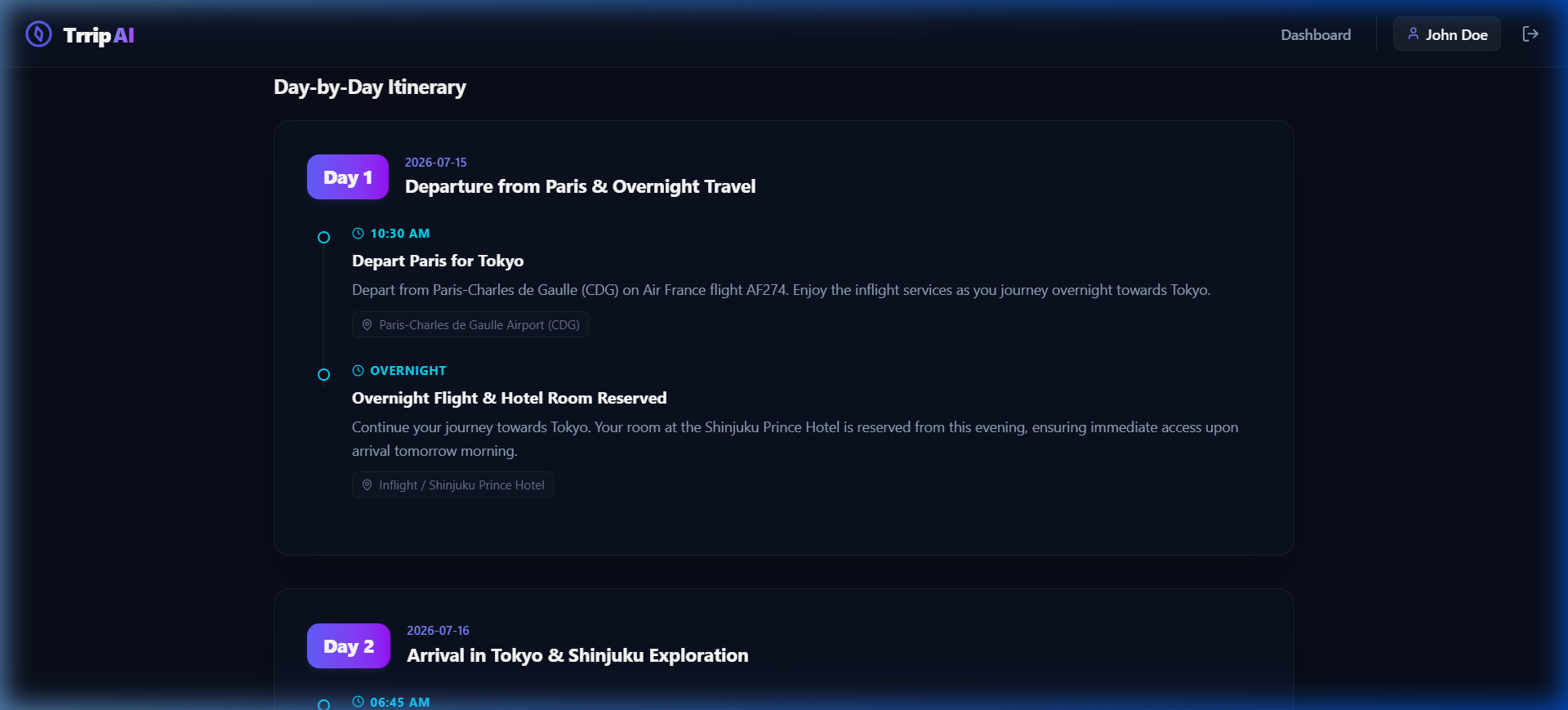 Travel AI Planner Web View