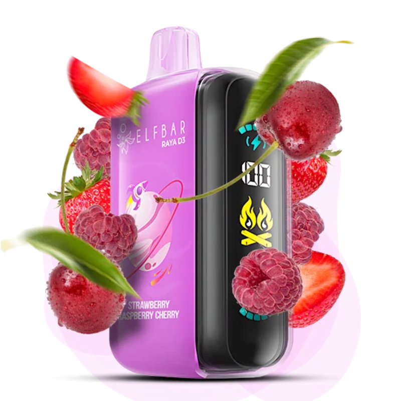 Одноразовая Pod-система Elf Bar RAYA D3 25000 Strawberry Raspberry Cherry (КЛУБНИКА МАЛИНА ВИШНЯ)