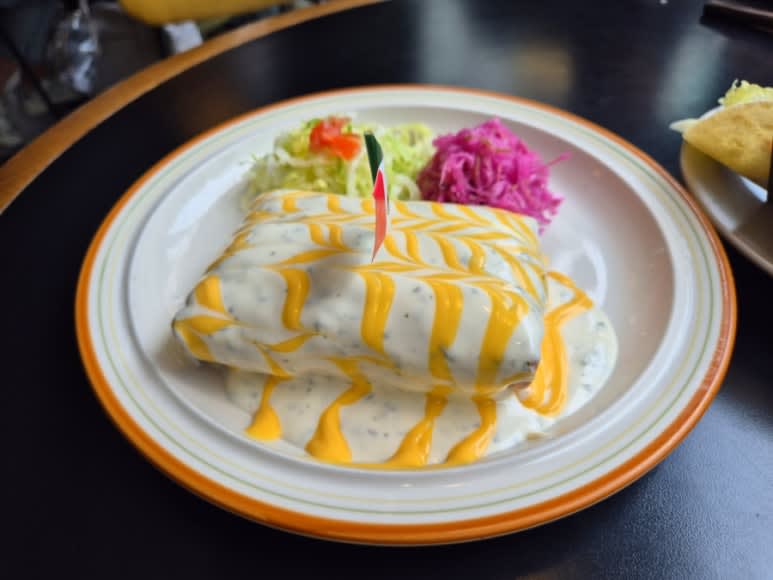 Signature Chimichanga with special sauce at Mexico Diner, a popular Mexican restaurant near Hapjeong Station, Seoul.