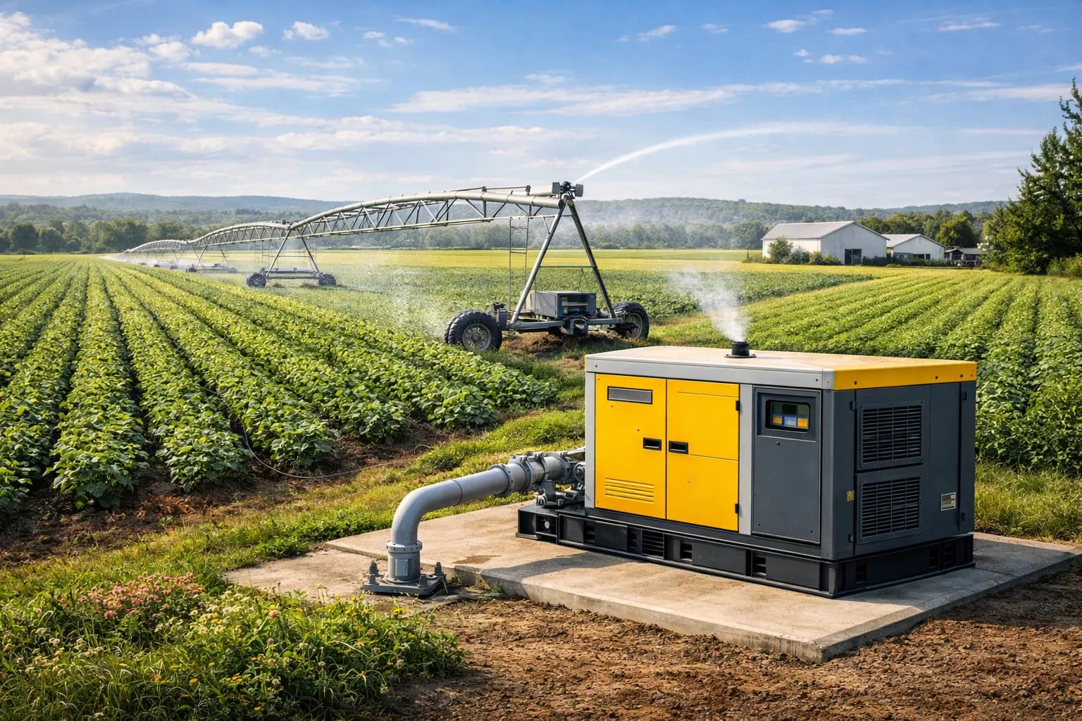 Irrigation system powered by diesel generator