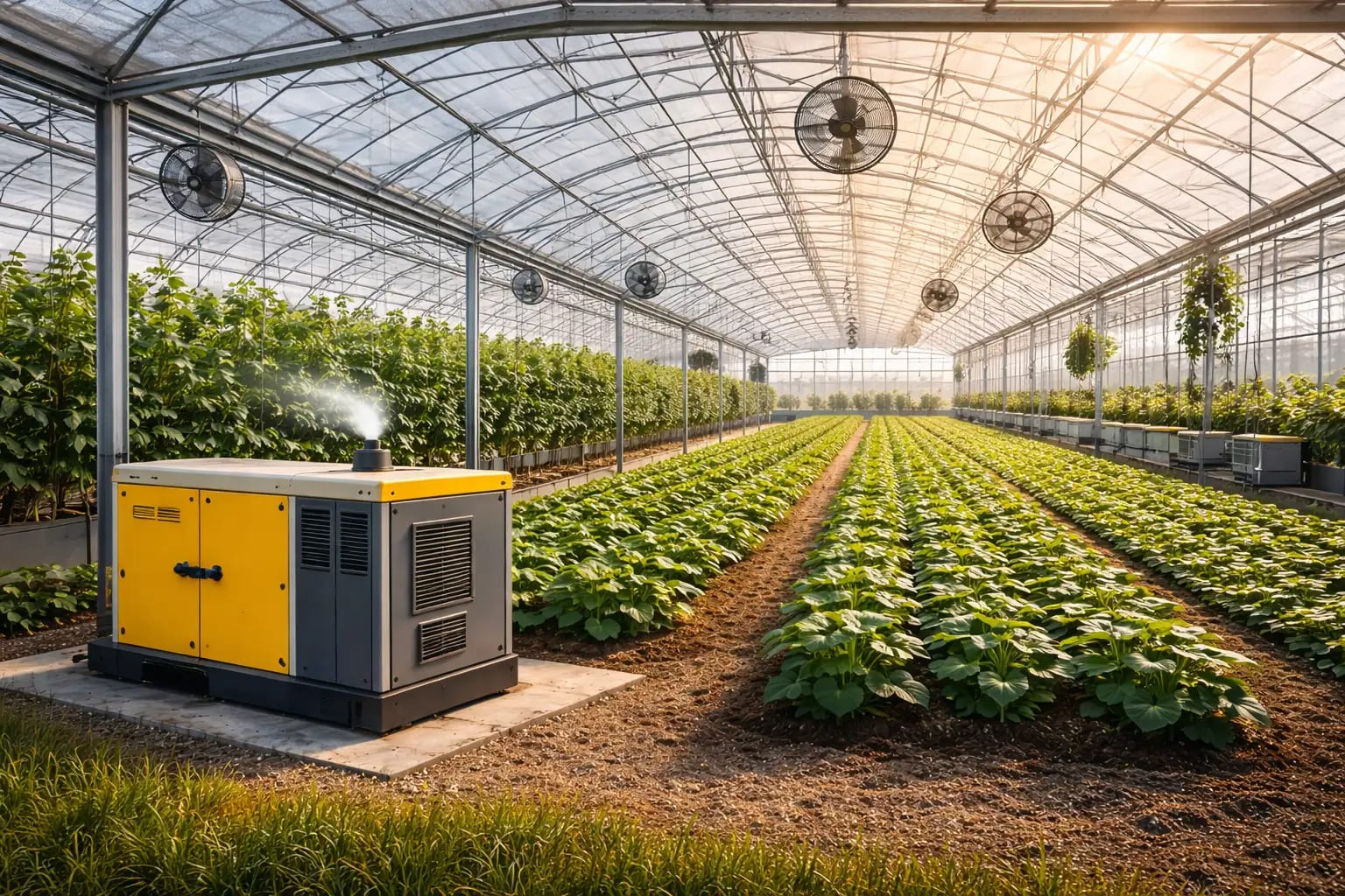 Greenhouse climate control system powered by generator