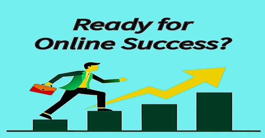 Person climbing growth bars with “Ready for Online Success?”
