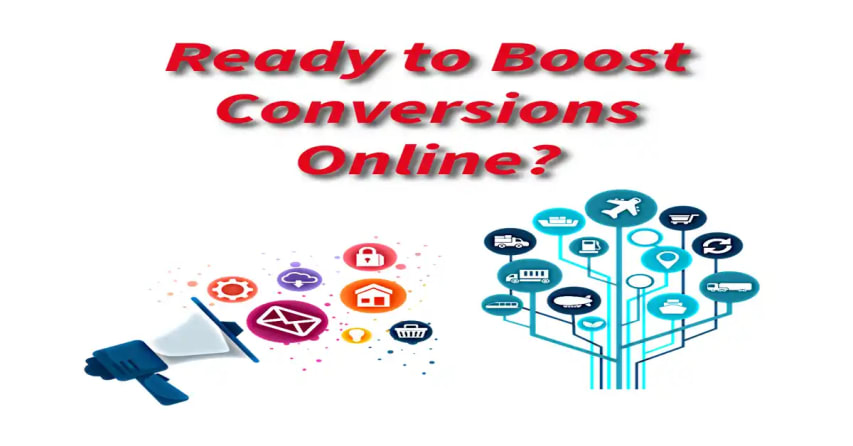 Ready to Boost Conversions Online?" with marketing and commerce icons