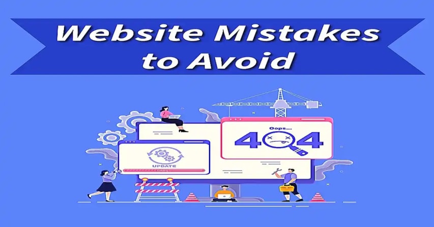 People fixing website errors, symbolizing common website mistakes.