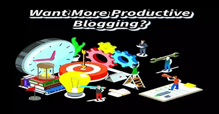 Clock, books, gears, and people working together to boost blogging productivity