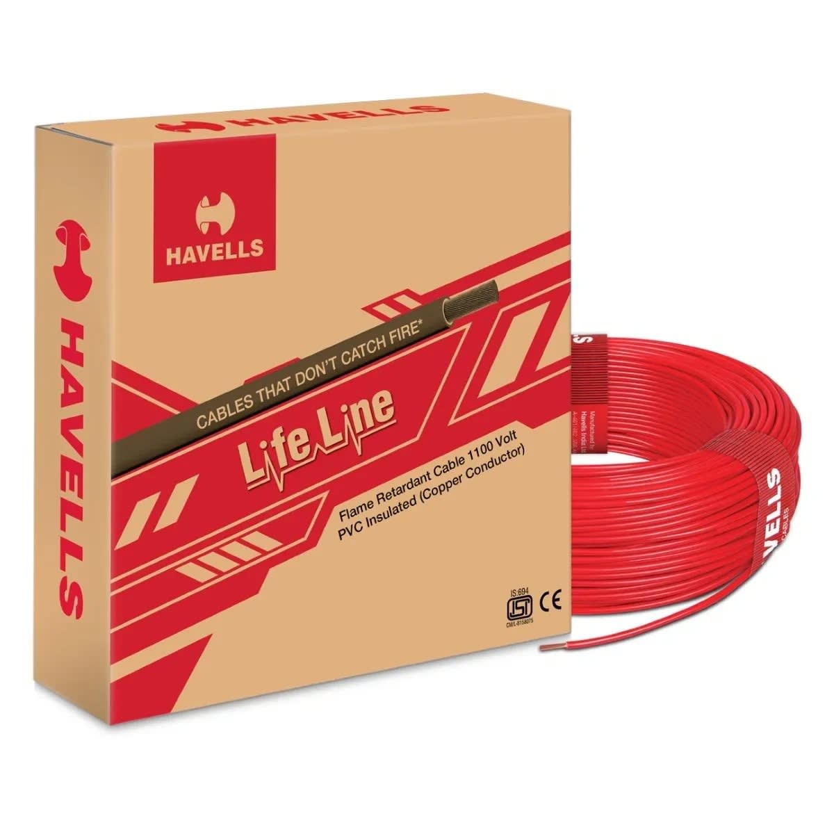 Havells 6.0 sq mm Copper Cable-90mtrs bundel – Red · 6.0sqmm