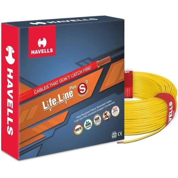 Havells 6.0 sq mm Copper Cable-Loose – Yellow · 6.0sqmm